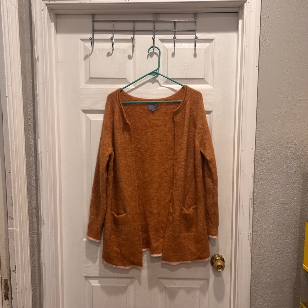 Culture Cardigan Sweater Womens Medium Brown‎ Open Front Alpaca Wool Blend